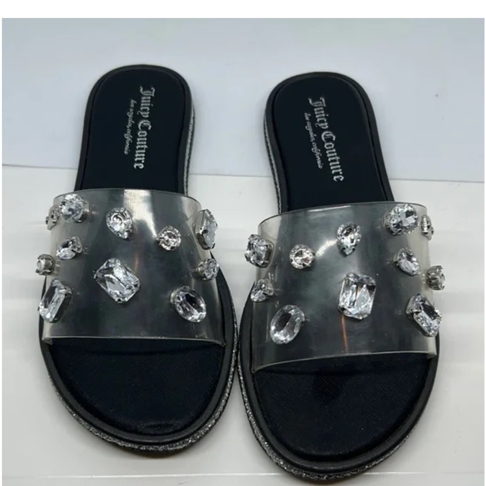 Juicy Couture Black and Silver Slide Sandals with Studded Strap size 9